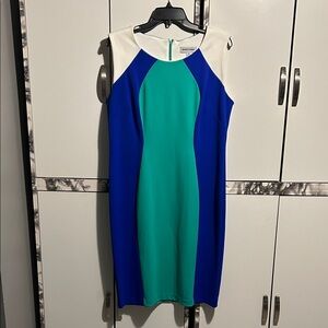 Shelby & Palmer Blue, Teal, and White Midi Dress